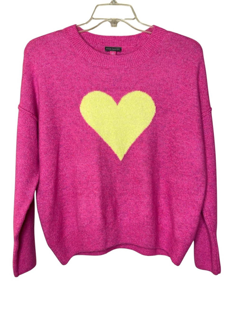 Vince Camuto Women's Fuchsia Heart Crewneck Sweater Sz S - Picture 1 of 4